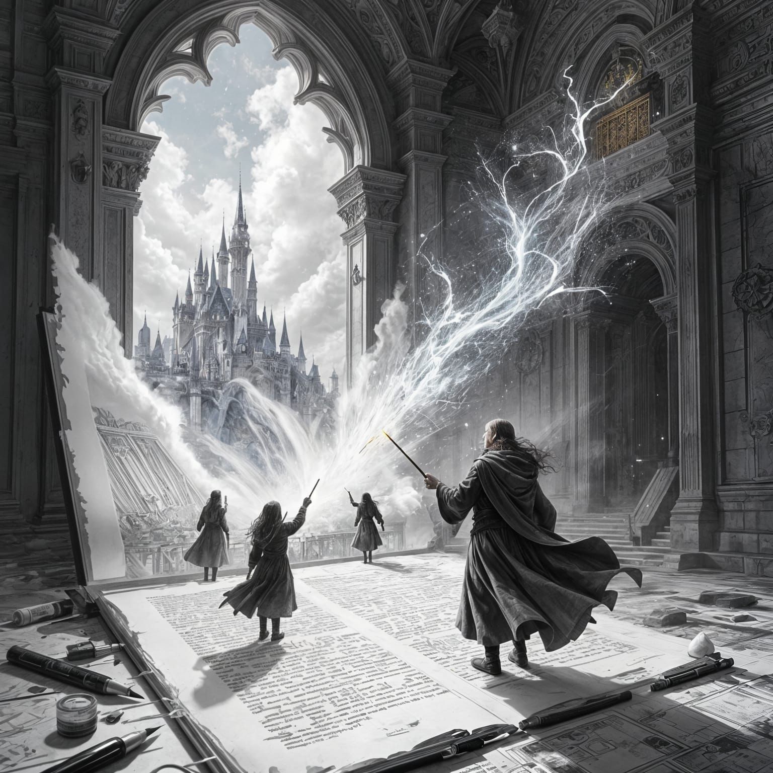 Pencil Sketch Comes Alive as Magical Wand