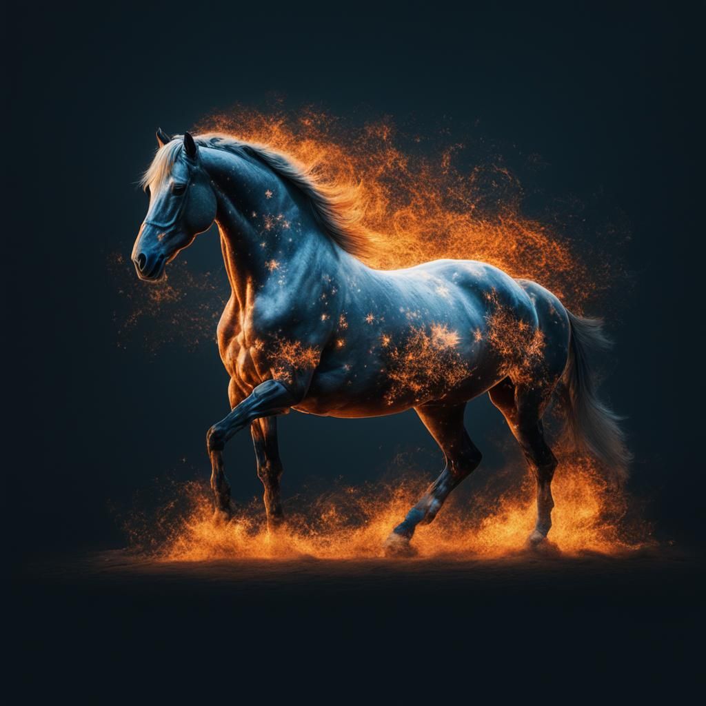 Fiery Horse in Double Exposure Style