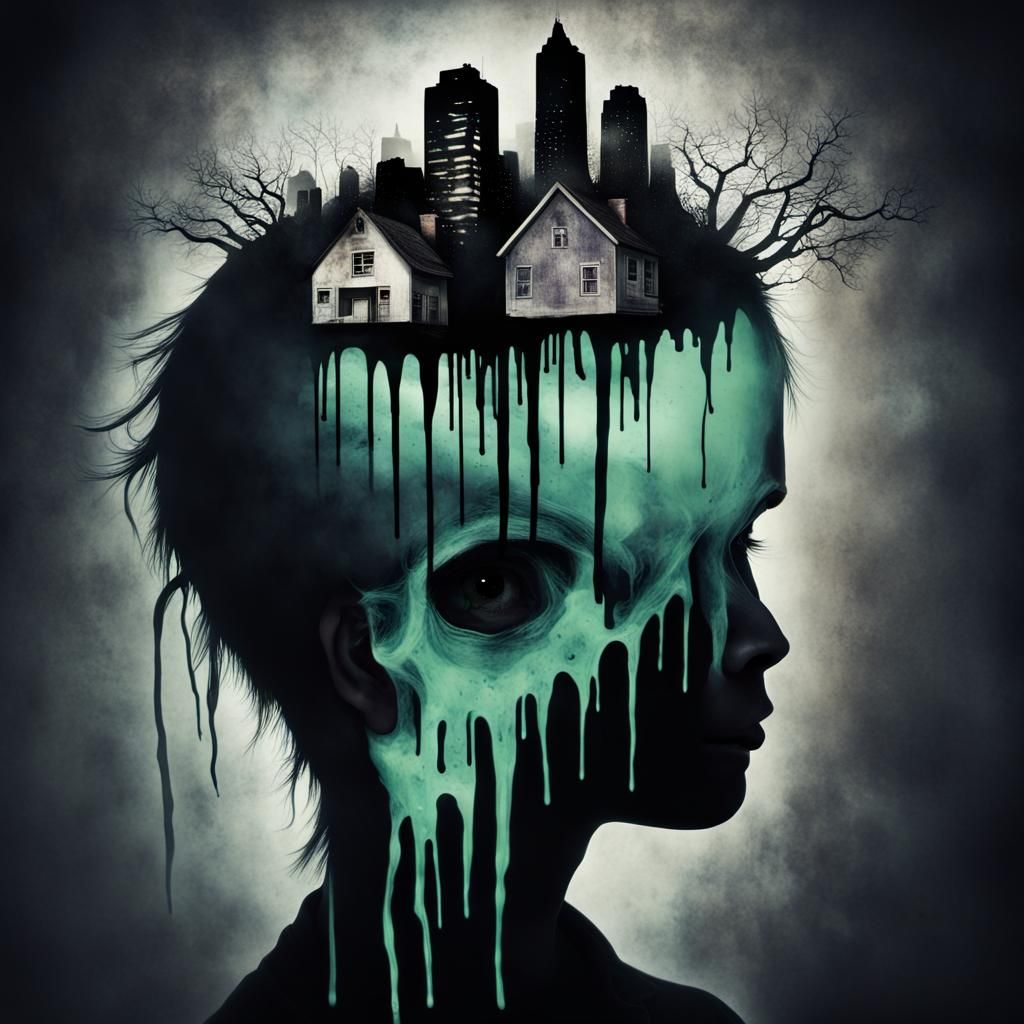 Surreal Shadow Entity with Cityscape Head