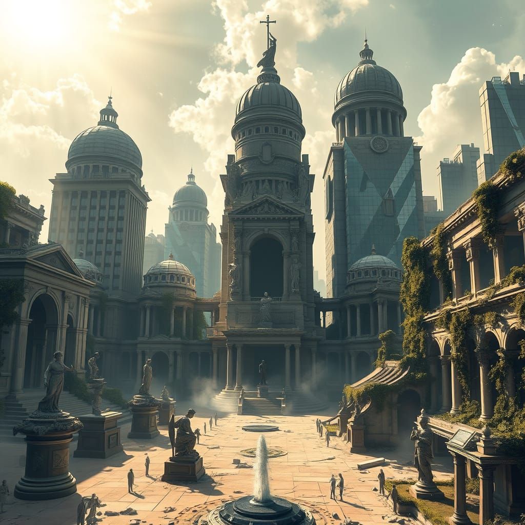 Abandoned Neo-Roman Megalopolis in Futuristic Decay