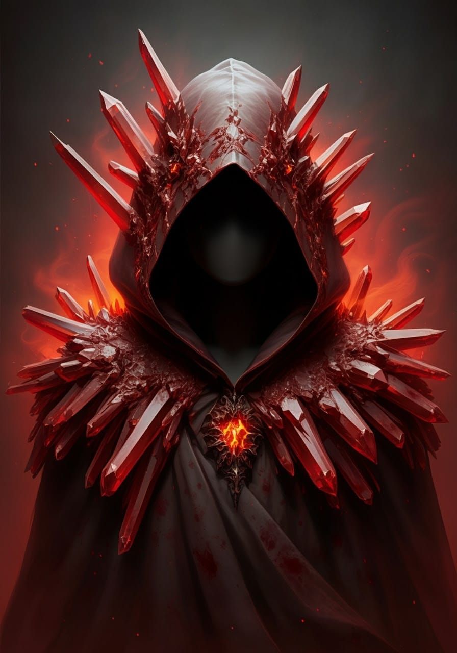 Blood Crystal Hood with Jagged Shards and Faint Glow