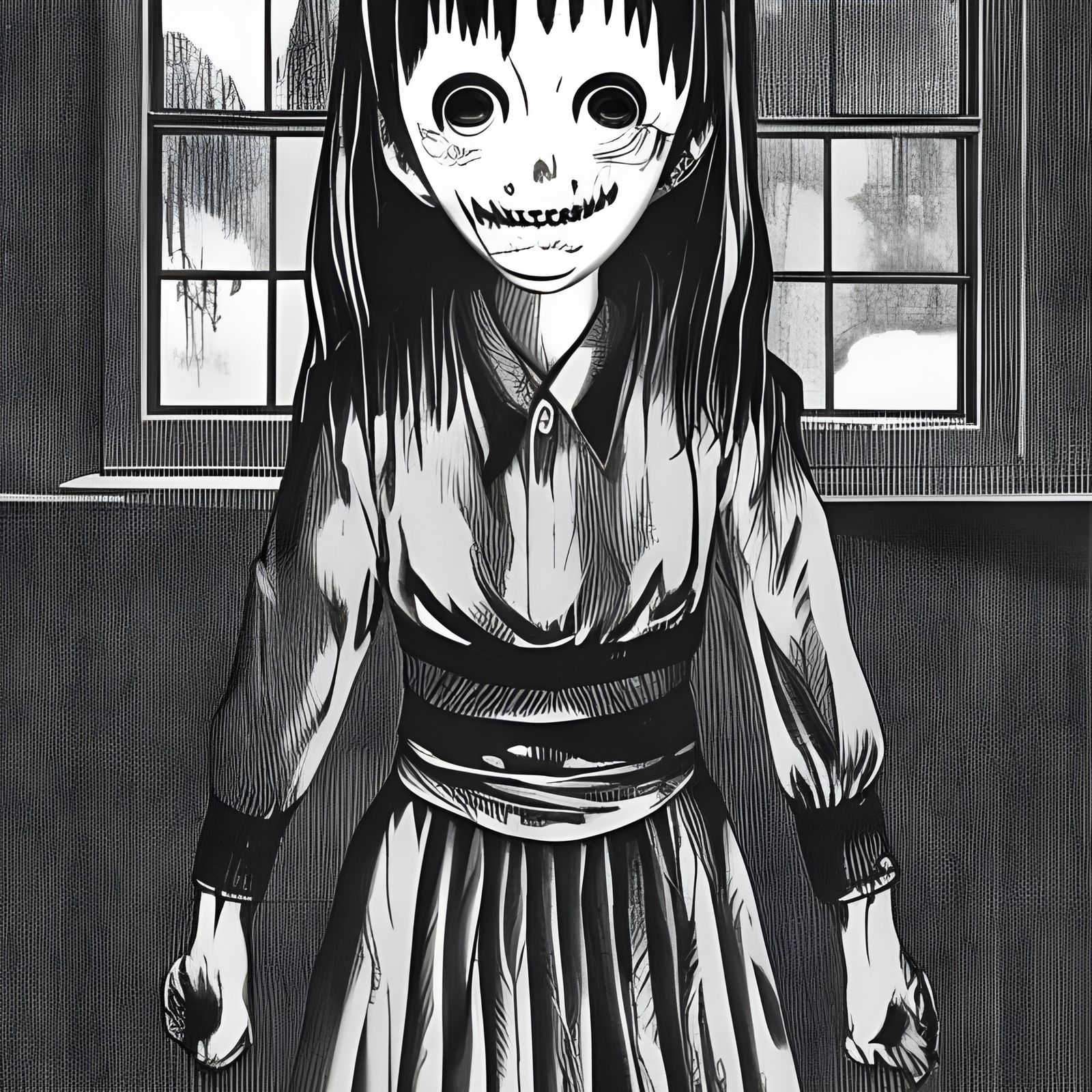 Creepy Girl in Haunted School, Surrealist Horror