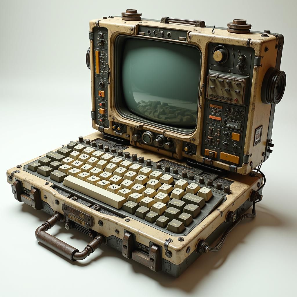 Retro-Futuristic Soviet Laptop in Dystopian Style