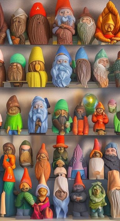Gnome Statues Displayed in Fantasy Museum