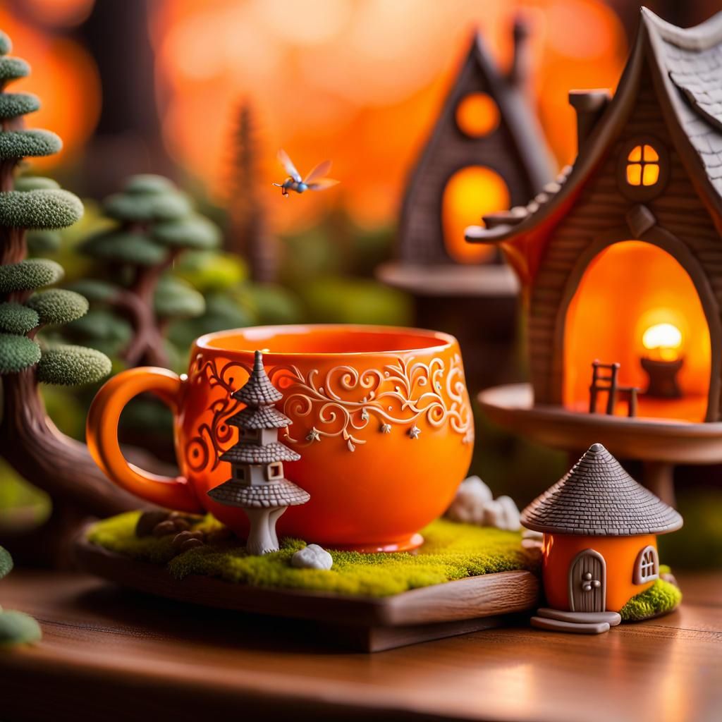 Dreamlike Fairy Village on Teacup, Australian Tonalism