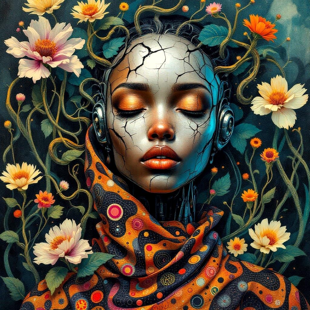 Surrealist Afro-Futurist Face Portrait