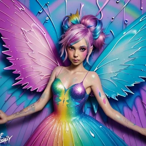 Sparkly Fairy with Rainbow Wings in Graffiti Art