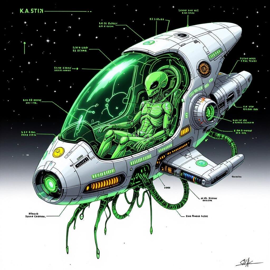 Biomechanical Alien Propulsion Pod with Organic Pilot Cradle