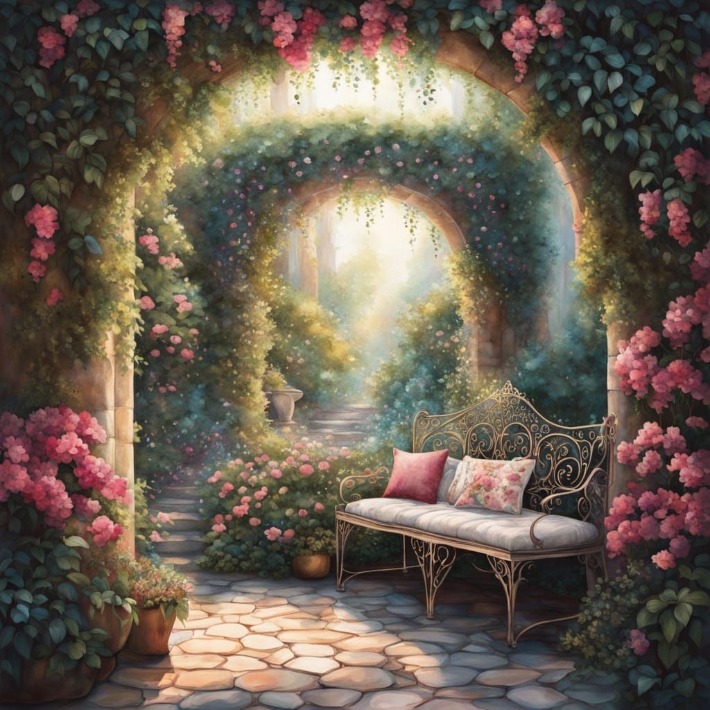 Whimsical Bohemian Oasis with Vibrant Blooms