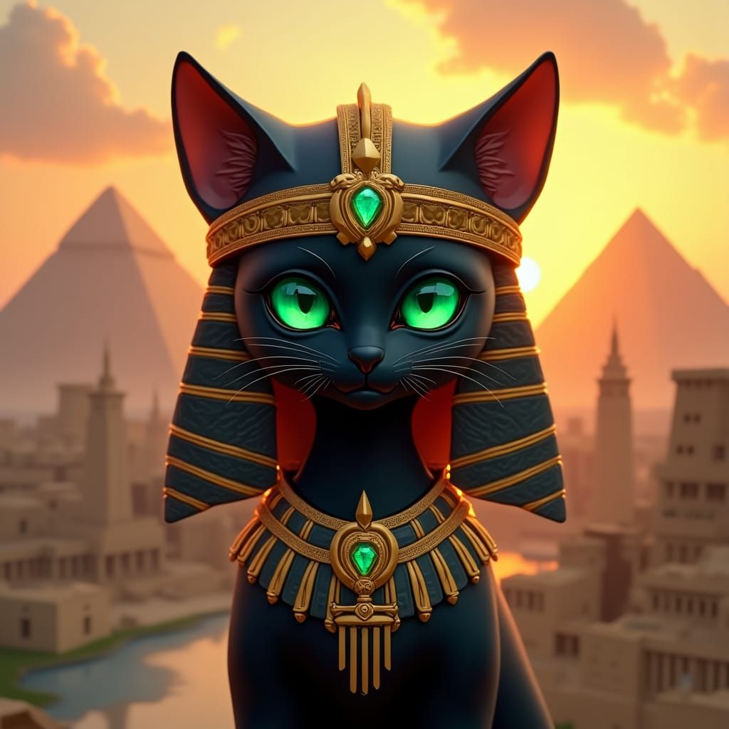 Egyptian Black Cat Clipart in Fantasy Style