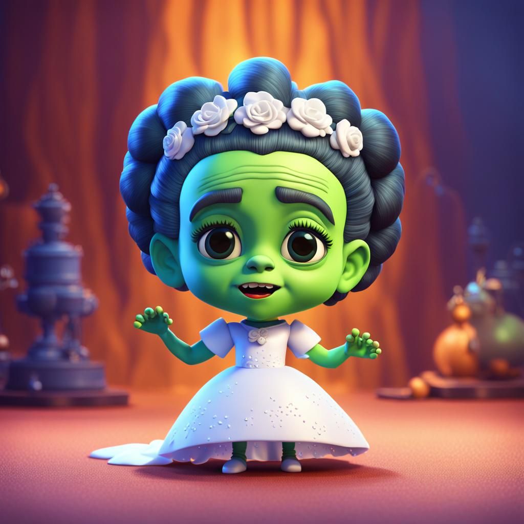 Adorable Cartoon Bride of Frankenstein in 3D