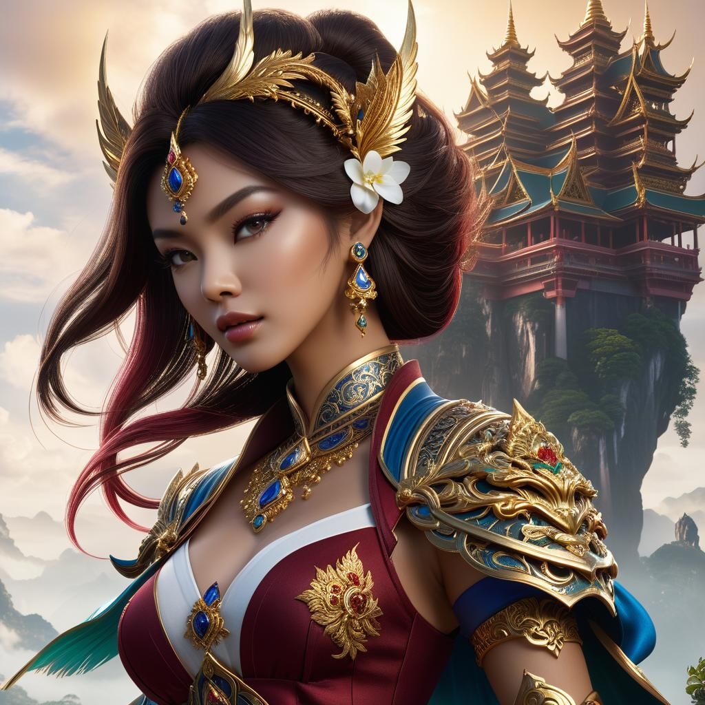 Detailed Portrait of Thai Woman in Traditional Dress