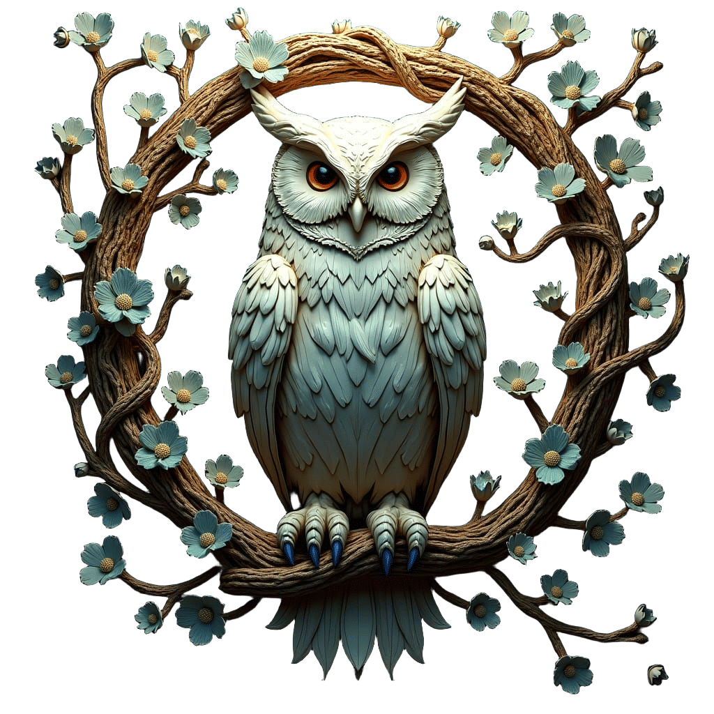 Bas Relief Owl with Moon in Detailed Matte Painting