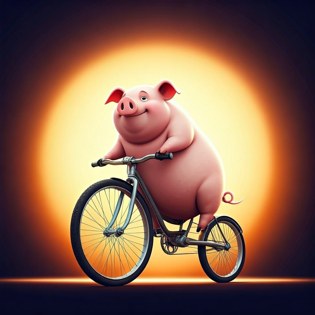 Surreal Pig Conquers the Open Road in Vibrant 3D Art
