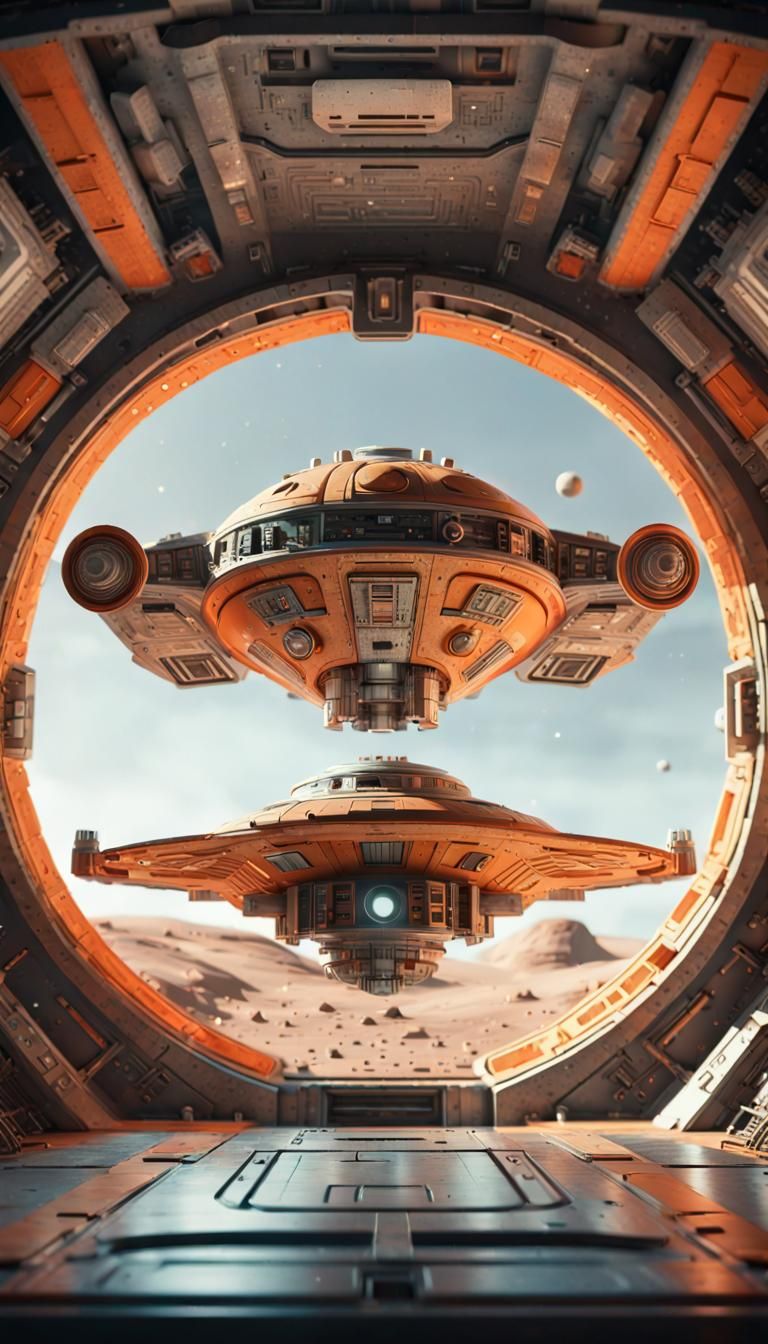 Retro Spaceship with Large Windows in Seventies Style