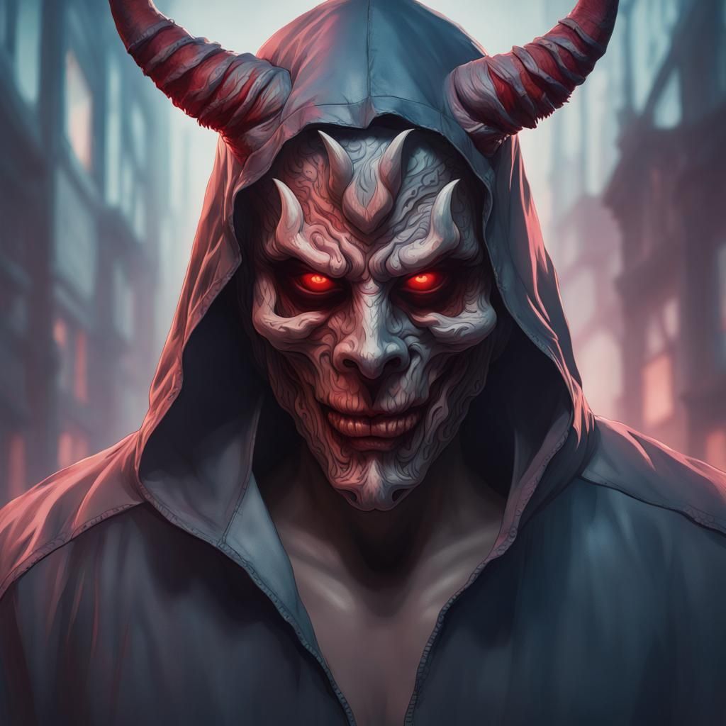 Hyperdetailed Portrait of a Demon-Masked Figure