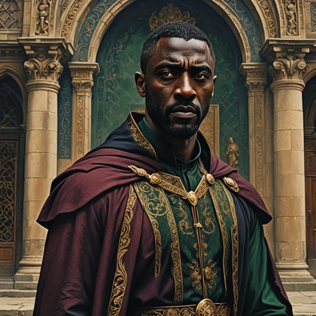 Regal Lord in Bordeaux Robes, Fantasy Portrait