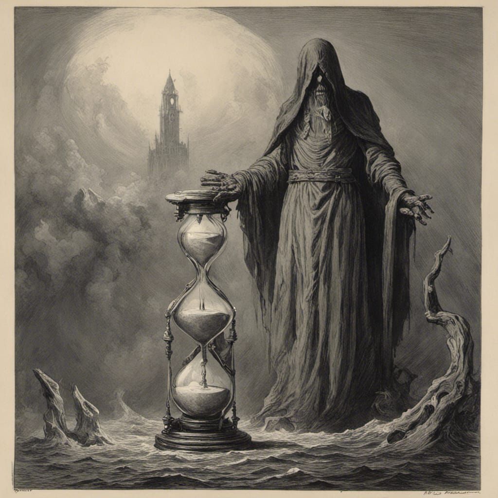 Hourglass of Sin: Gothic Horror Illustration