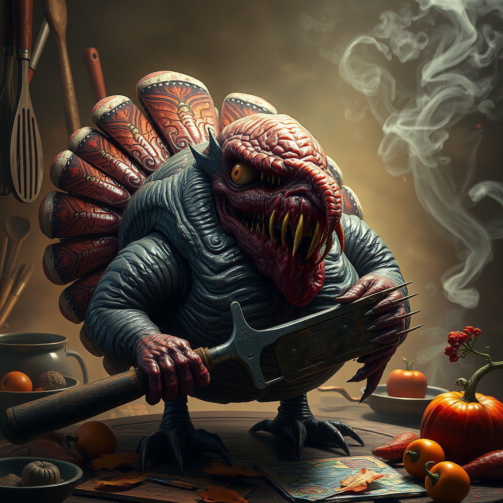 Grotesque Mutated Turkey with Baster: Fantasy Art