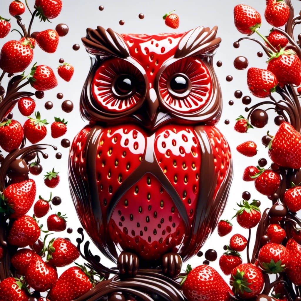 Whimsical Strawberry Chocolate Owl Double Exposure