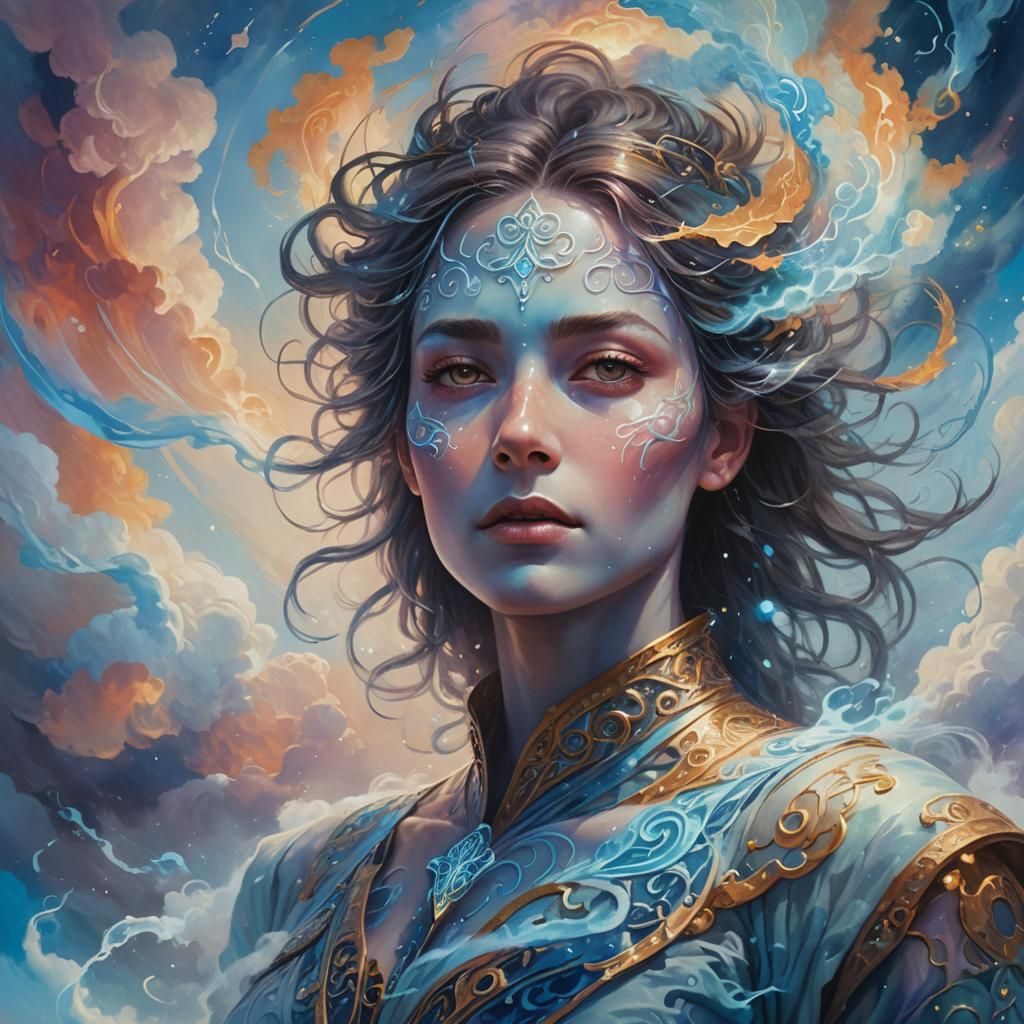 Ethereal Being in Mystical Landscape, Oil Painting