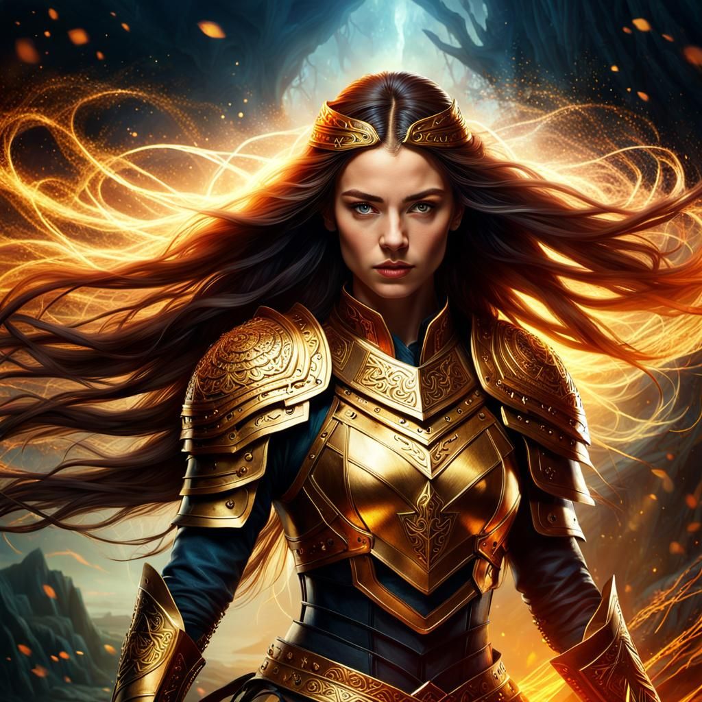 Mystical Warrior Queen in Golden Light: Digital Art