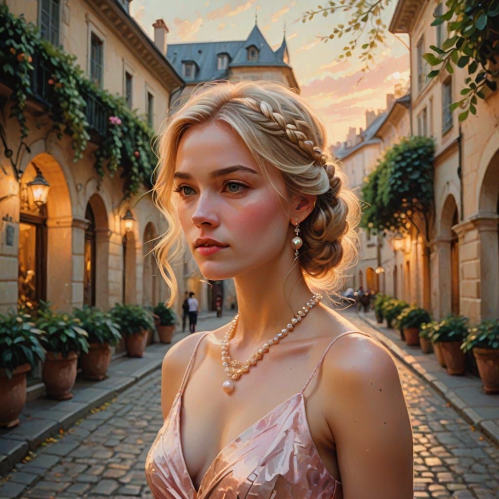 Woman in Pink Gown, Impressionist Painting