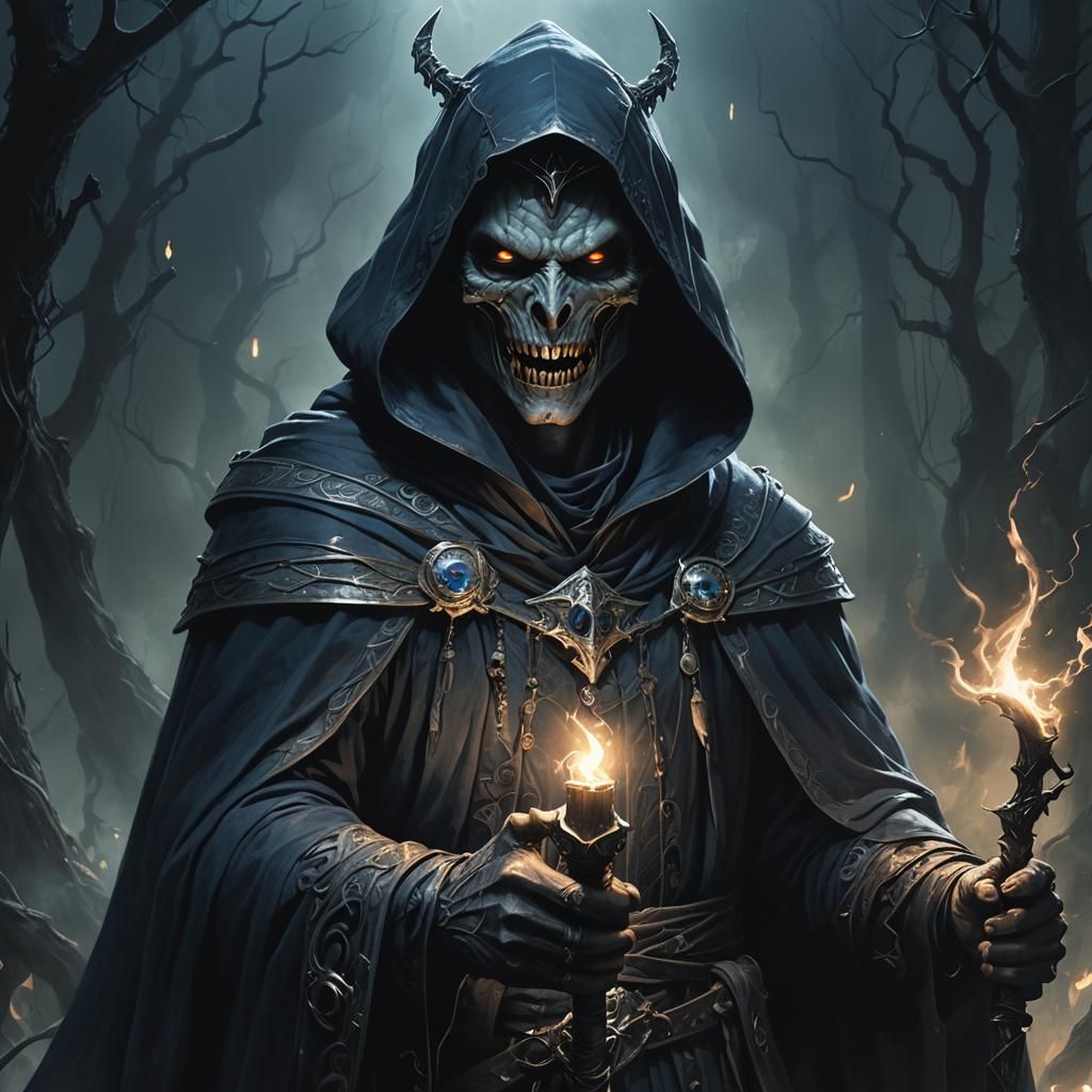 Dark Magic Sorcerer in Eerie Cinematic Lighting