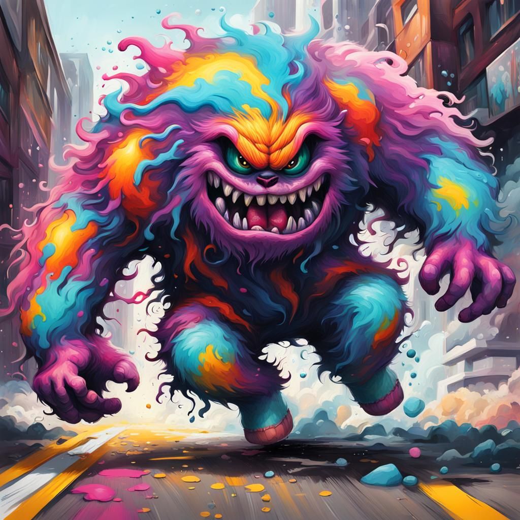 Colorful Fluffy Monster Graffiti Art