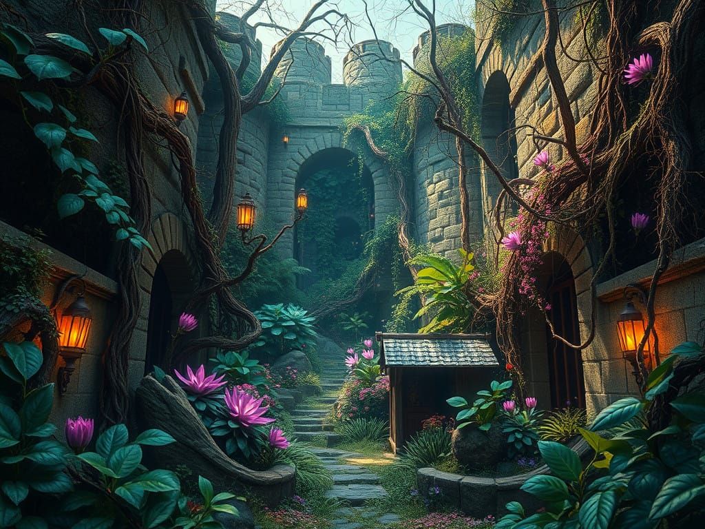 Surreal Secret Garden in Vibrant, Ethereal Colors