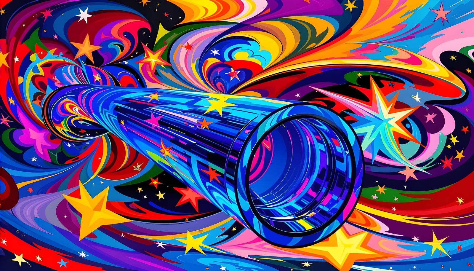 Reflective Cylinder in a Surreal Starry Cosmos