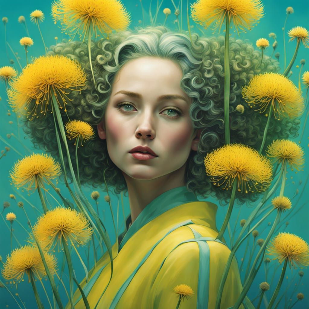 Surreal Goddess Bathed in Dandelion Glory