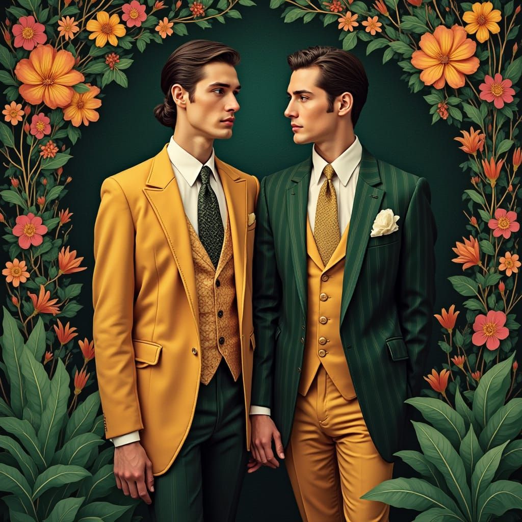 Elegant Gay Men in Art Deco Forest
