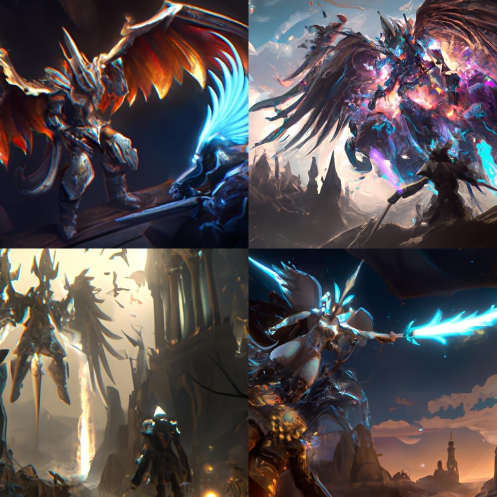 Angel Knight vs. Demonic Knight in Dark Fantasy Style