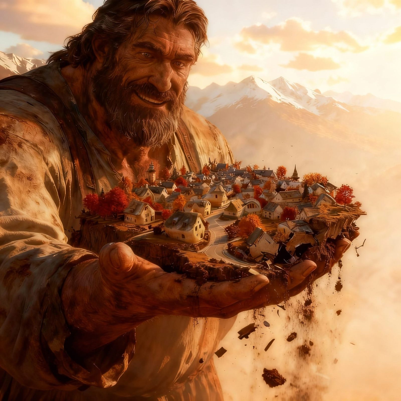 Autumn Mountain Village Diorama in Golden Hour Light