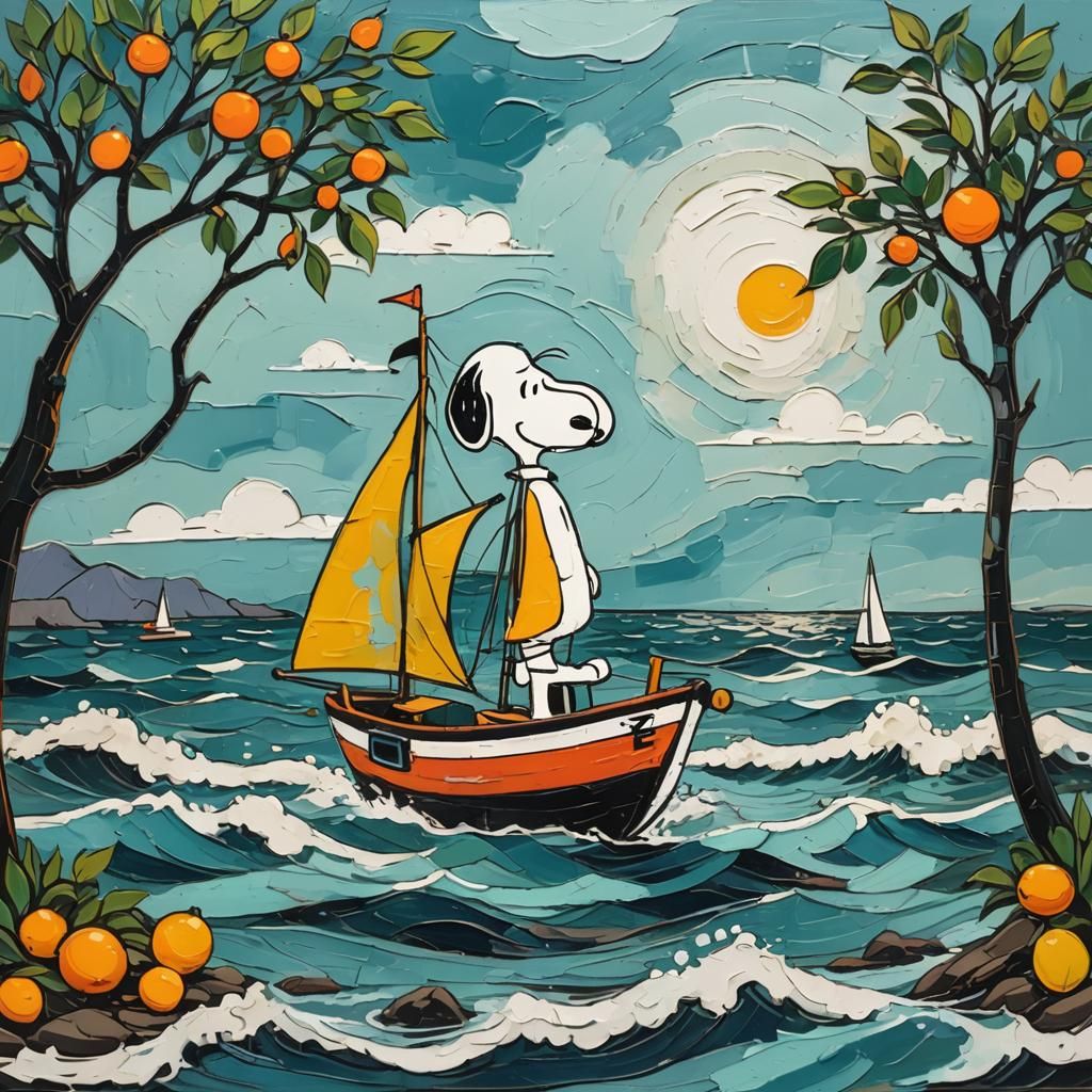 Snoopy on a Sailboat: Expressionist Seascape