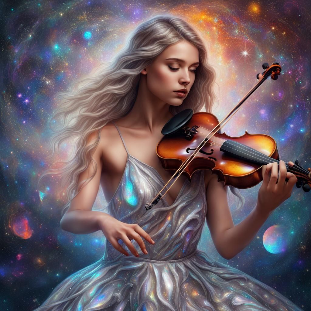 Girl Playing Violin in Silver Dress