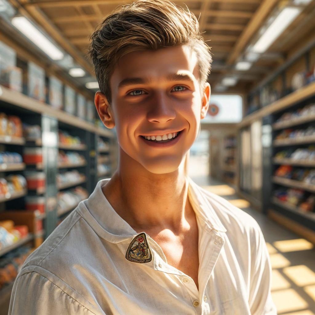 1950s Man in Empty Sports Shop, Detailed Portrait
