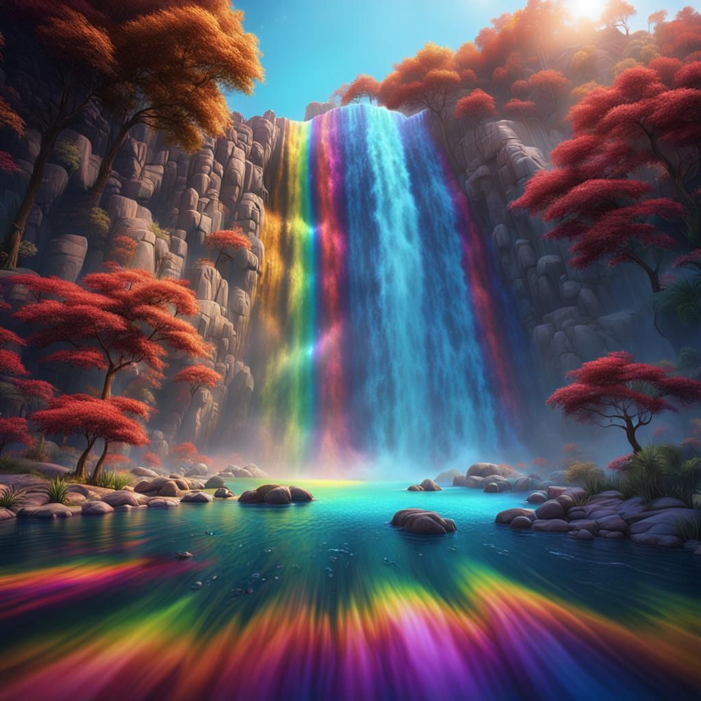 Rainbow Waterfall: Detailed Fantasy Concept Art