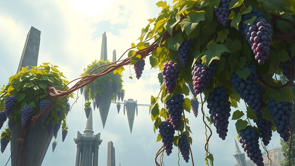 Surreal Grapes Fall from the Sky in Dreamlike, Futuristic La...
