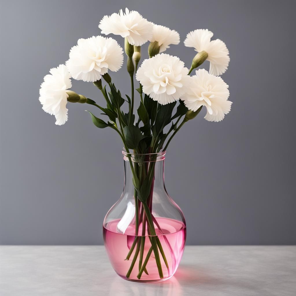 Pink Vase with Three White Carnations