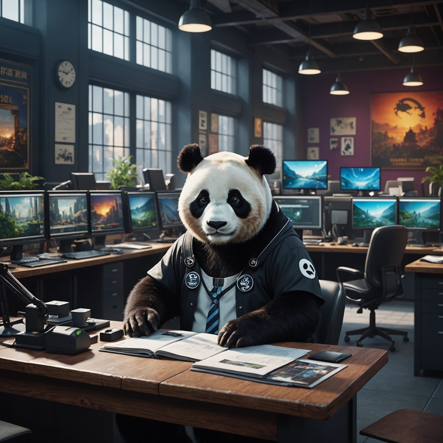 Panda in Media Department: Detailed Matte Painting