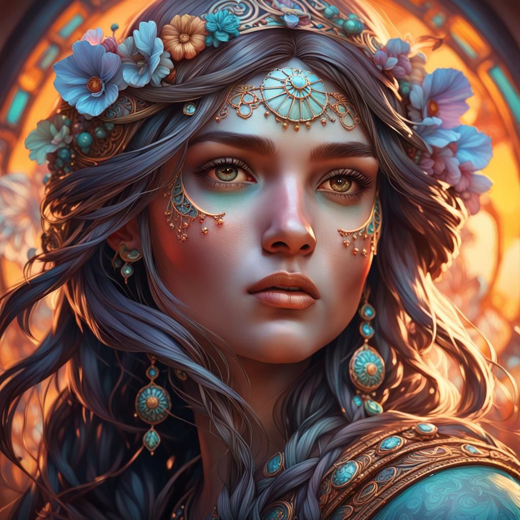 Boho Portrait with Volumetric Lighting in Digital Art