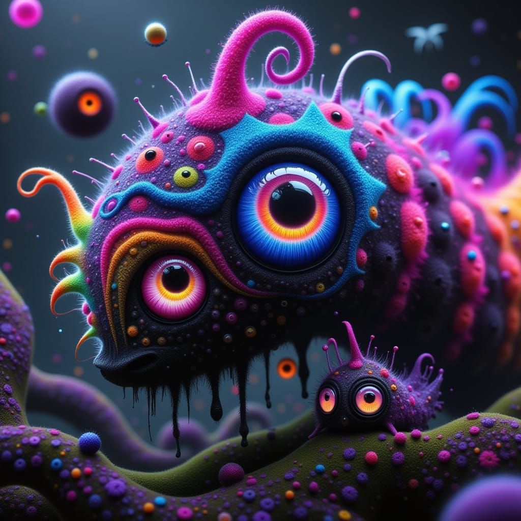 Adorable Cyberpunk Caterpillar in Neon Dreamscape