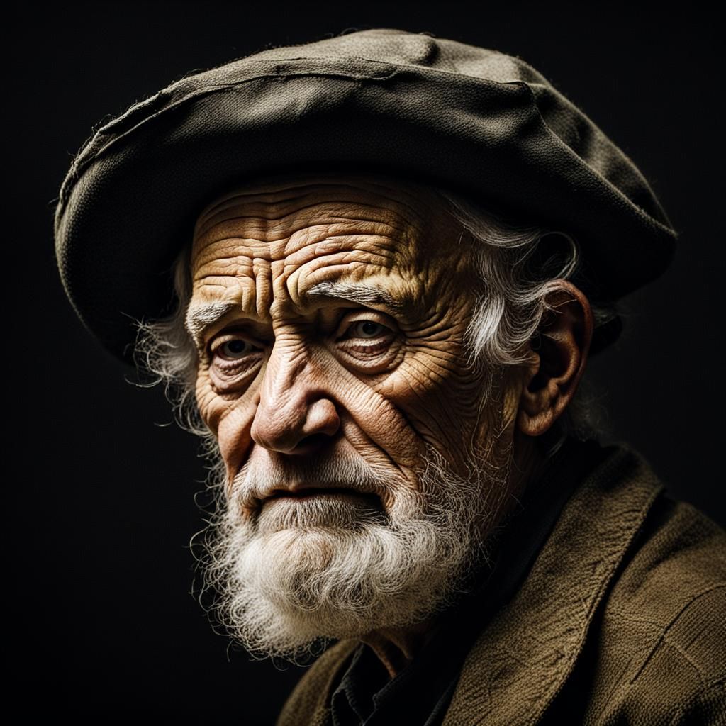 Melancholy Old Man Portrait in Chiaroscuro Style