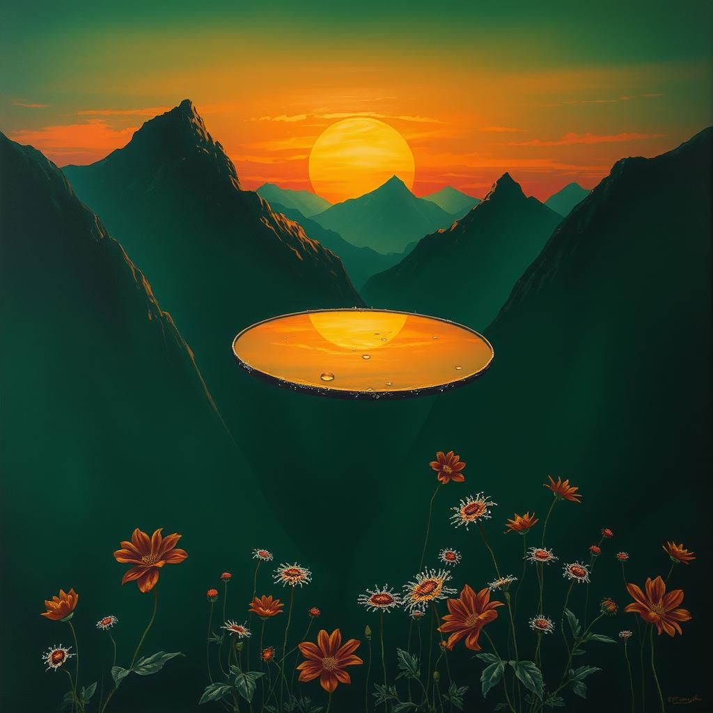 Surreal Sunset Mirror Reflects Mountain Shadows