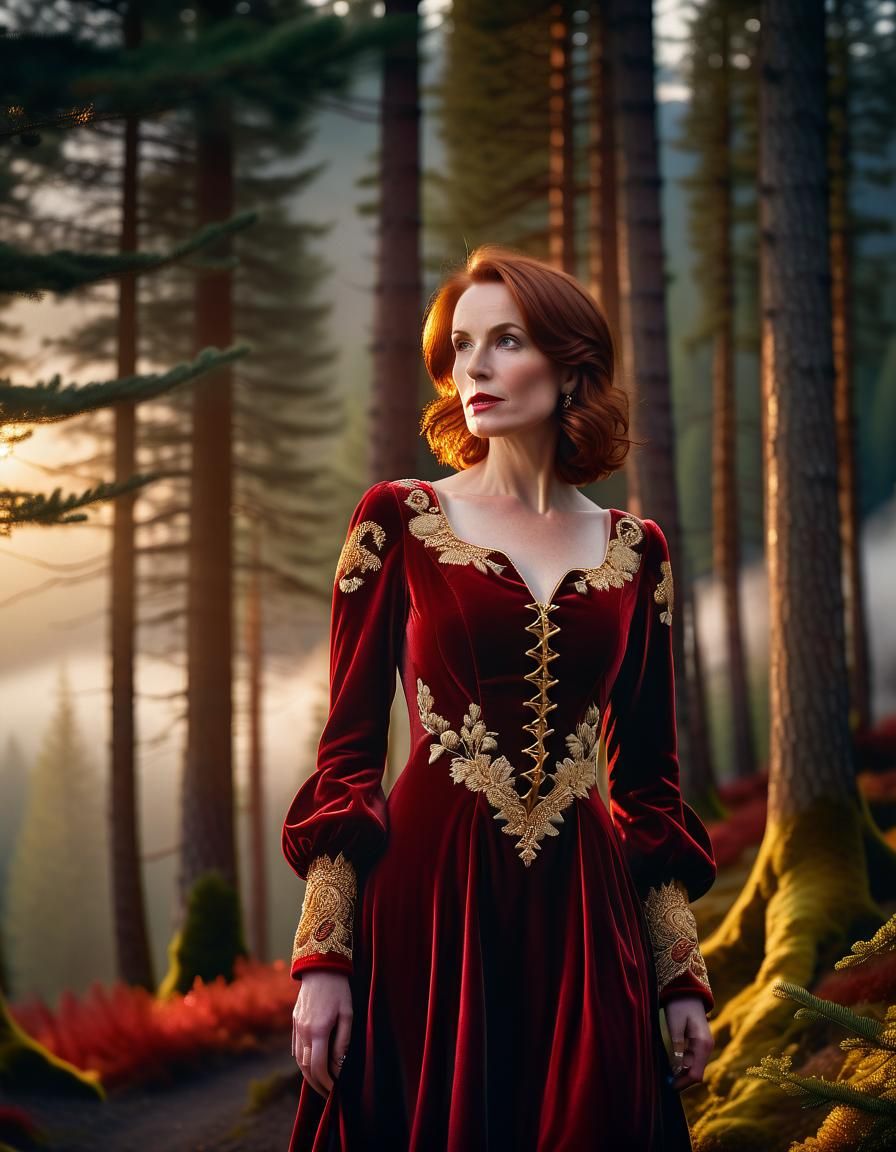 Auburn-Haired Woman in Baroque Oil Painting Style