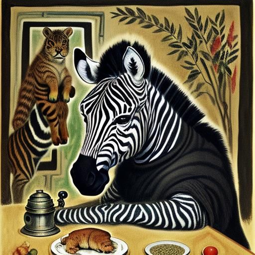 Surreal Zebra-Phone Pet in Classical Art Style