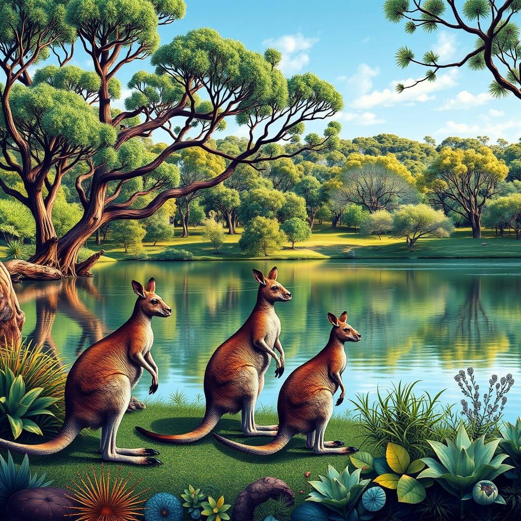 Abstract Vector Kangaroos by Serene Lake