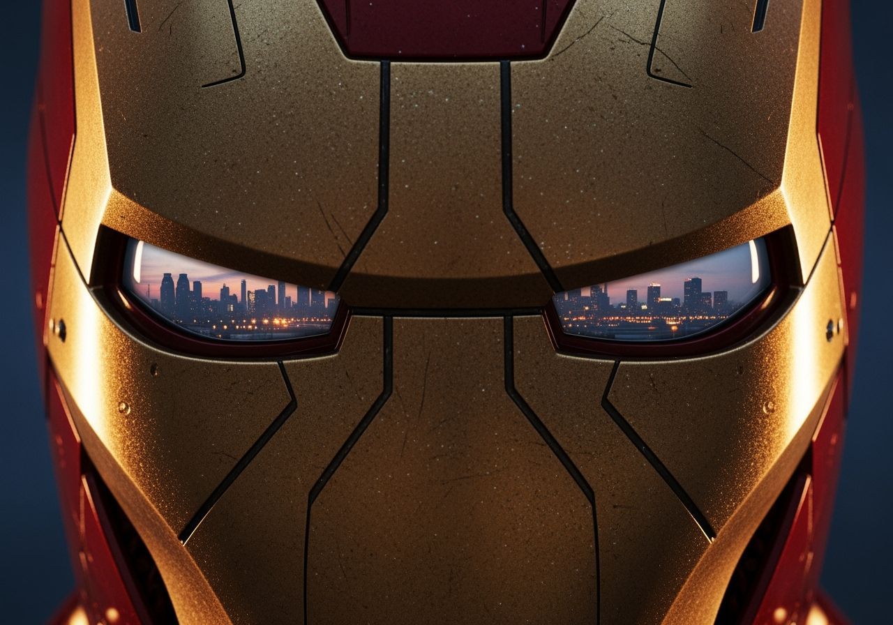 Ironman's Mask: Cityscape Reflection at Dusk